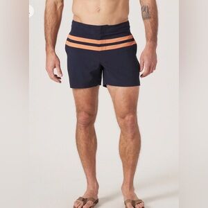 NORMAL BRAND Men’s Navy/Copper Button Front Swim Trunks - 32